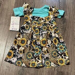 Baby Girl 6m Bamboo Floral and Leopard Print Dress with Blue Shirt